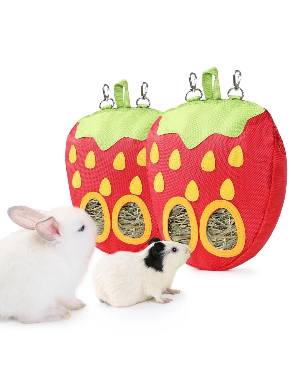 (RGB4) 2 Pack Strawberry Small Animal Hay Feeder Bags Hanging Rabbit NEW SEALED